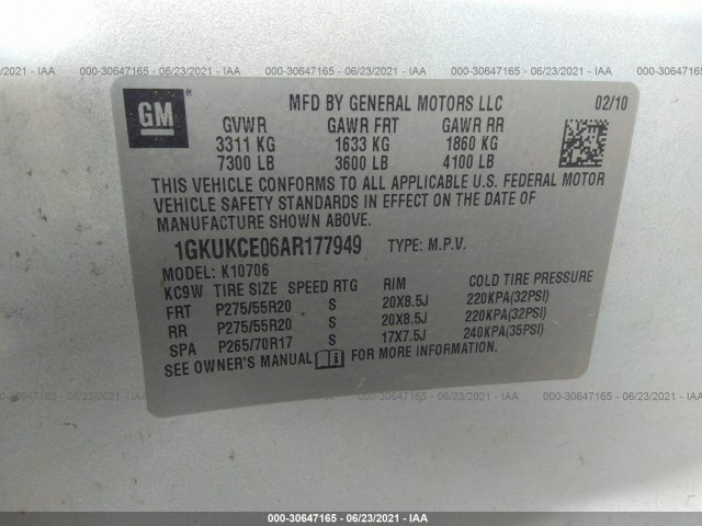 Photo 8 VIN: 1GKUKCE06AR177949 - GMC YUKON 