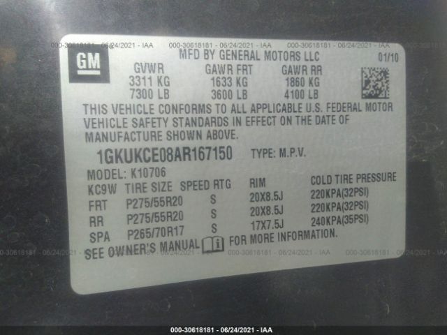 Photo 8 VIN: 1GKUKCE08AR167150 - GMC YUKON 