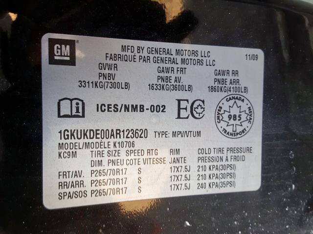 Photo 9 VIN: 1GKUKDE00AR123620 - GMC YUKON SLT 