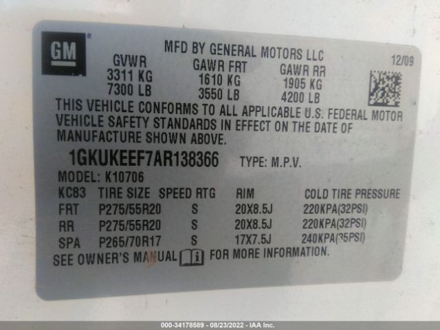 Photo 8 VIN: 1GKUKEEF7AR138366 - GMC YUKON 