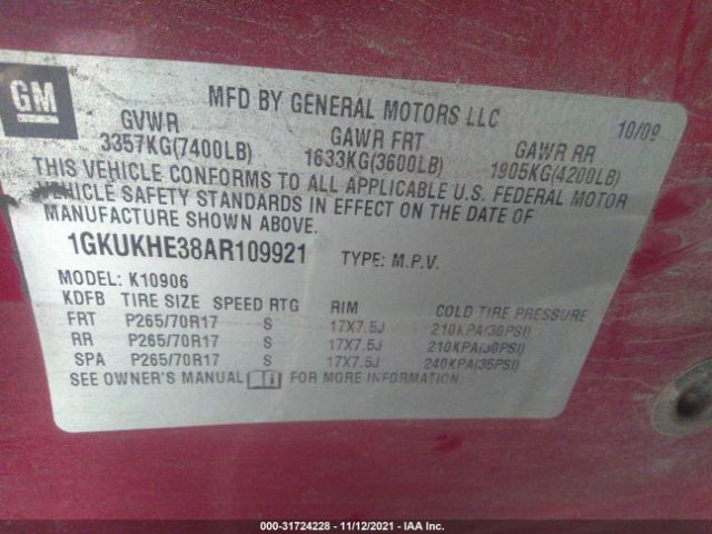 Photo 8 VIN: 1GKUKHE38AR109921 - GMC YUKON XL 