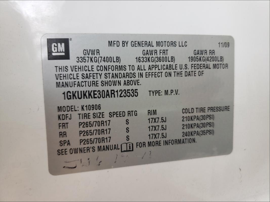 Photo 9 VIN: 1GKUKKE30AR123535 - GMC YUKON XL K 