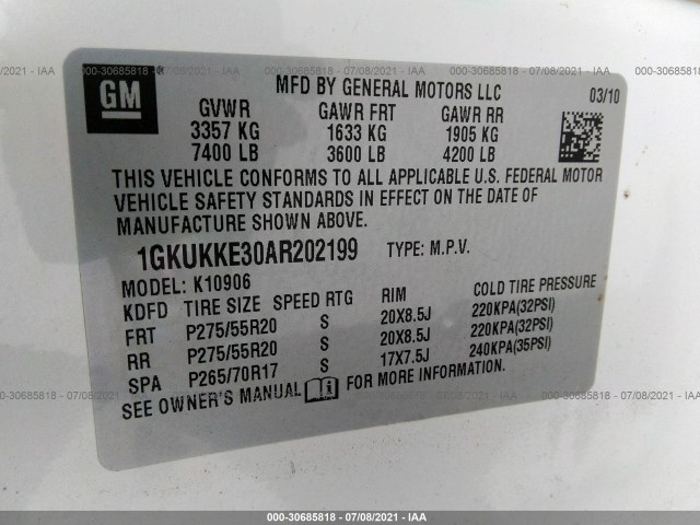 Photo 8 VIN: 1GKUKKE30AR202199 - GMC YUKON XL 