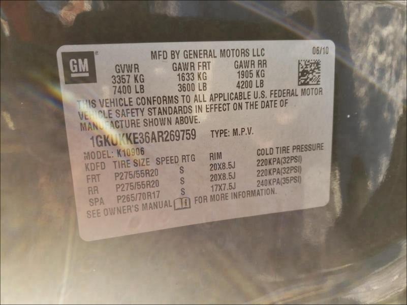 Photo 9 VIN: 1GKUKKE36AR269759 - GMC YUKON XL K 