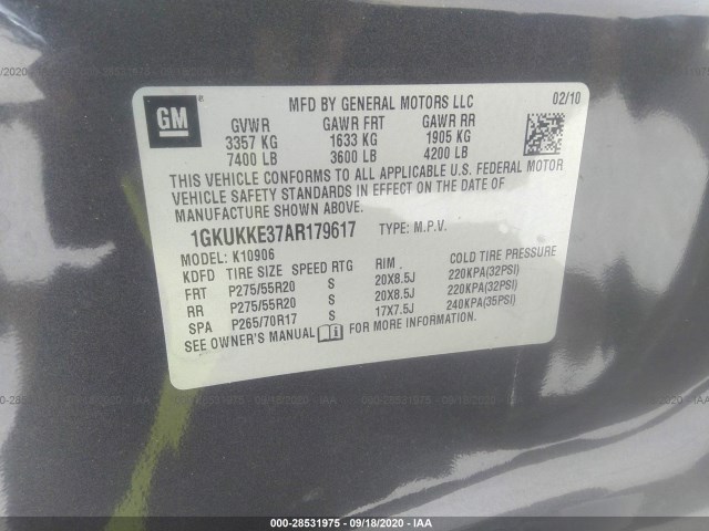 Photo 8 VIN: 1GKUKKE37AR179617 - GMC YUKON XL 