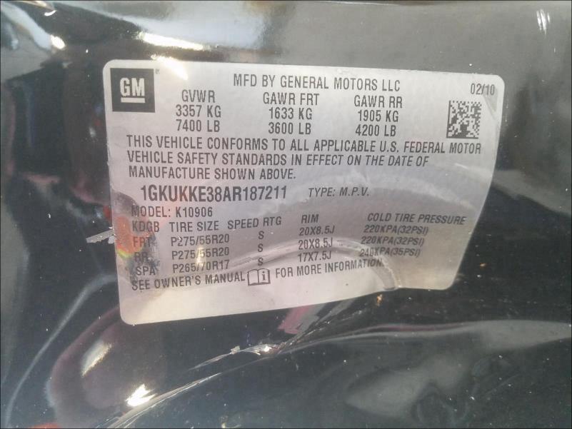 Photo 9 VIN: 1GKUKKE38AR187211 - GMC YUKON XL K 