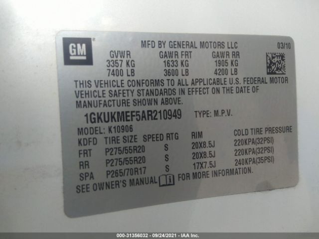 Photo 8 VIN: 1GKUKMEF5AR210949 - GMC YUKON XL 