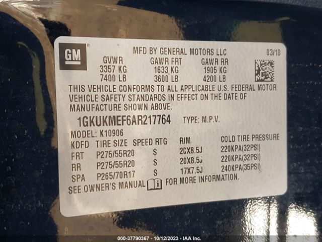 Photo 8 VIN: 1GKUKMEF6AR217764 - GMC YUKON XL 