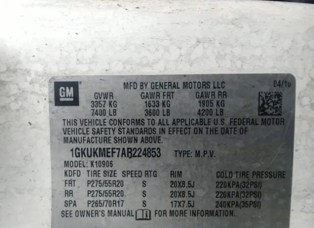 Photo 8 VIN: 1GKUKMEF7AR224853 - GMC YUKON XL 