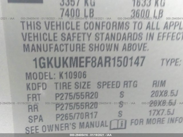 Photo 8 VIN: 1GKUKMEF8AR150147 - GMC YUKON XL 