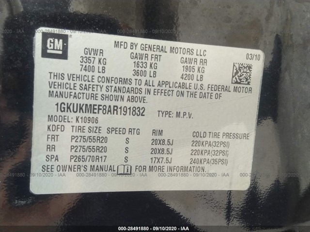 Photo 8 VIN: 1GKUKMEF8AR191832 - GMC YUKON XL 