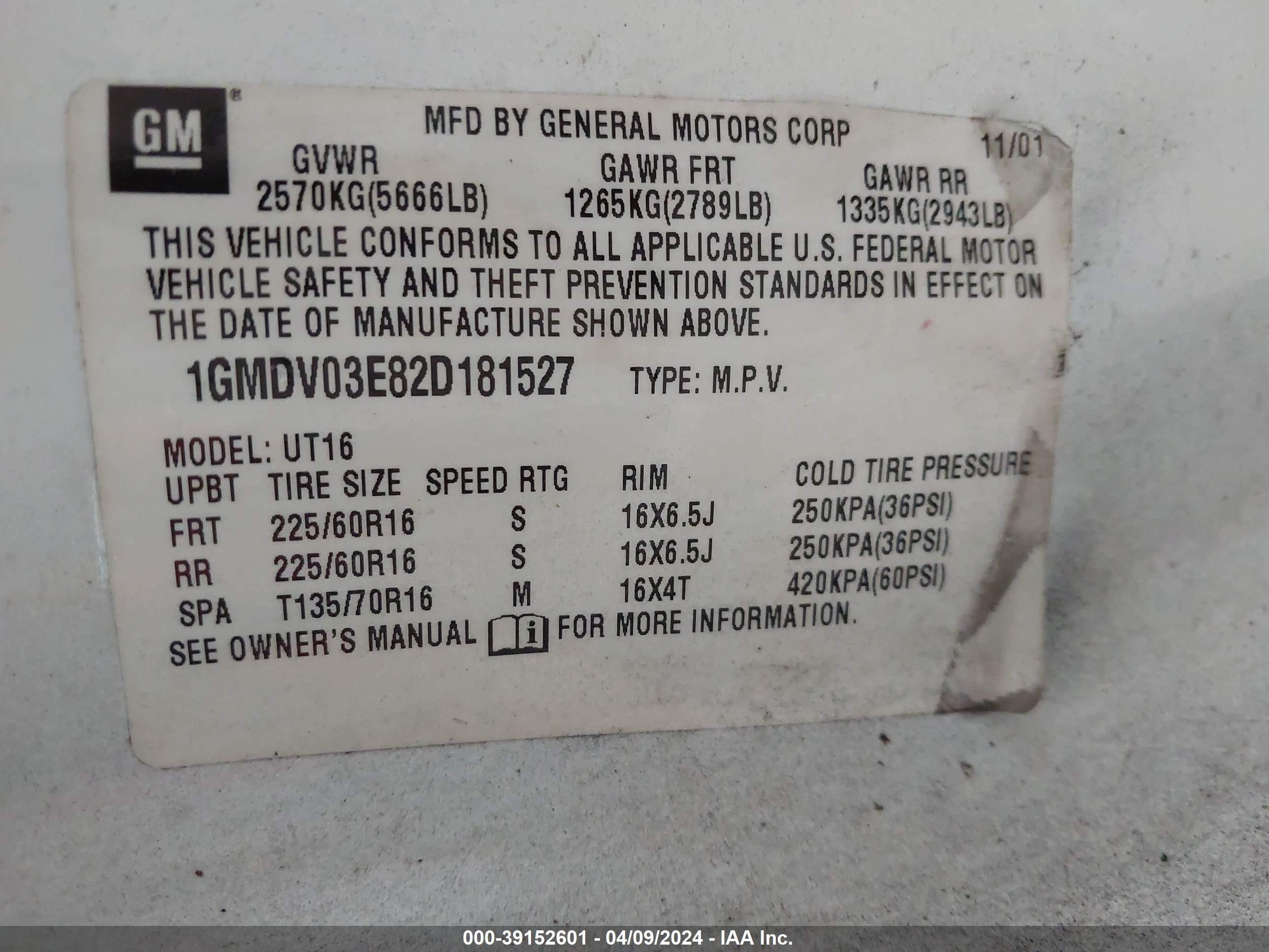 Photo 8 VIN: 1GMDV03E82D181527 - PONTIAC MONTANA 