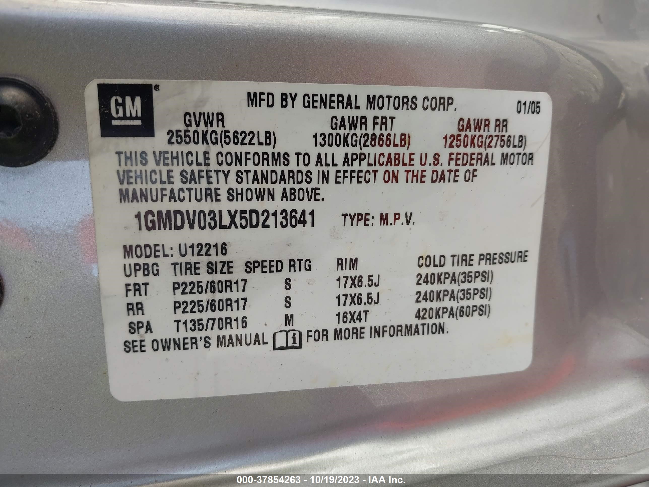 Photo 8 VIN: 1GMDV03LX5D213641 - PONTIAC MONTANA 