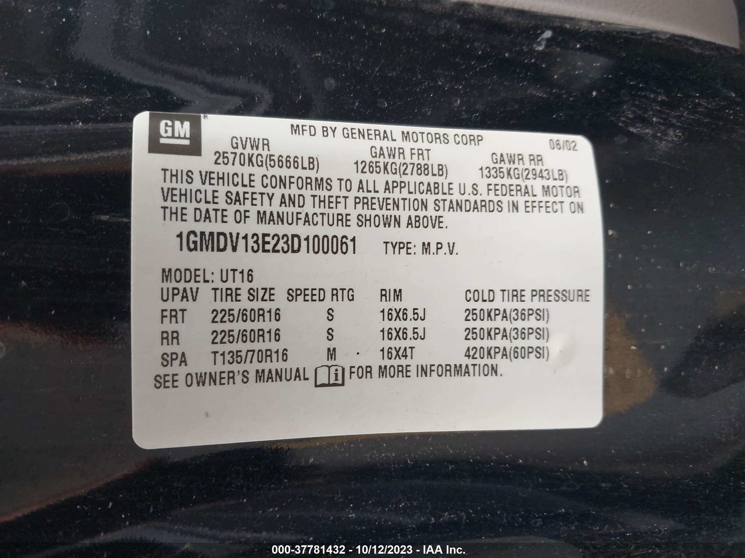 Photo 8 VIN: 1GMDV13E23D100061 - PONTIAC MONTANA 