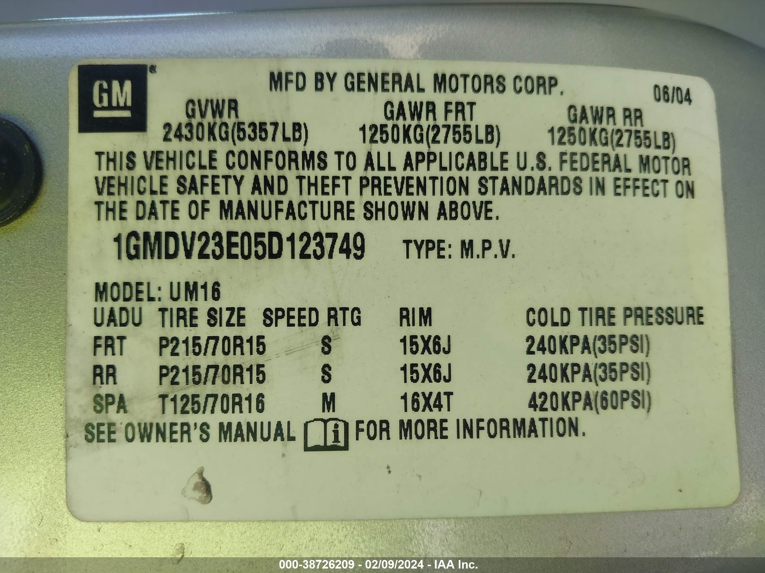 Photo 8 VIN: 1GMDV23E05D123749 - PONTIAC MONTANA 