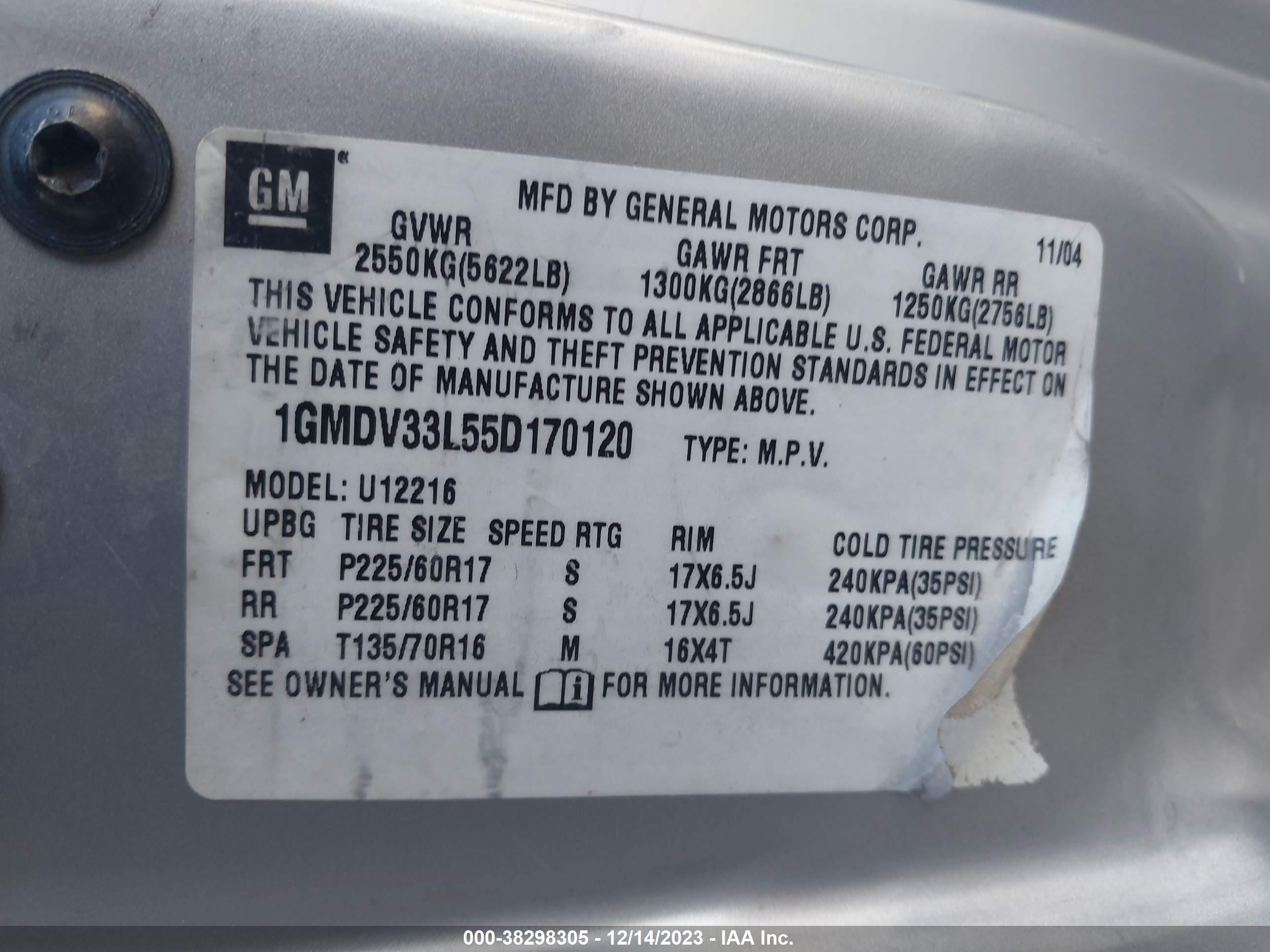 Photo 8 VIN: 1GMDV33L55D170120 - PONTIAC MONTANA 