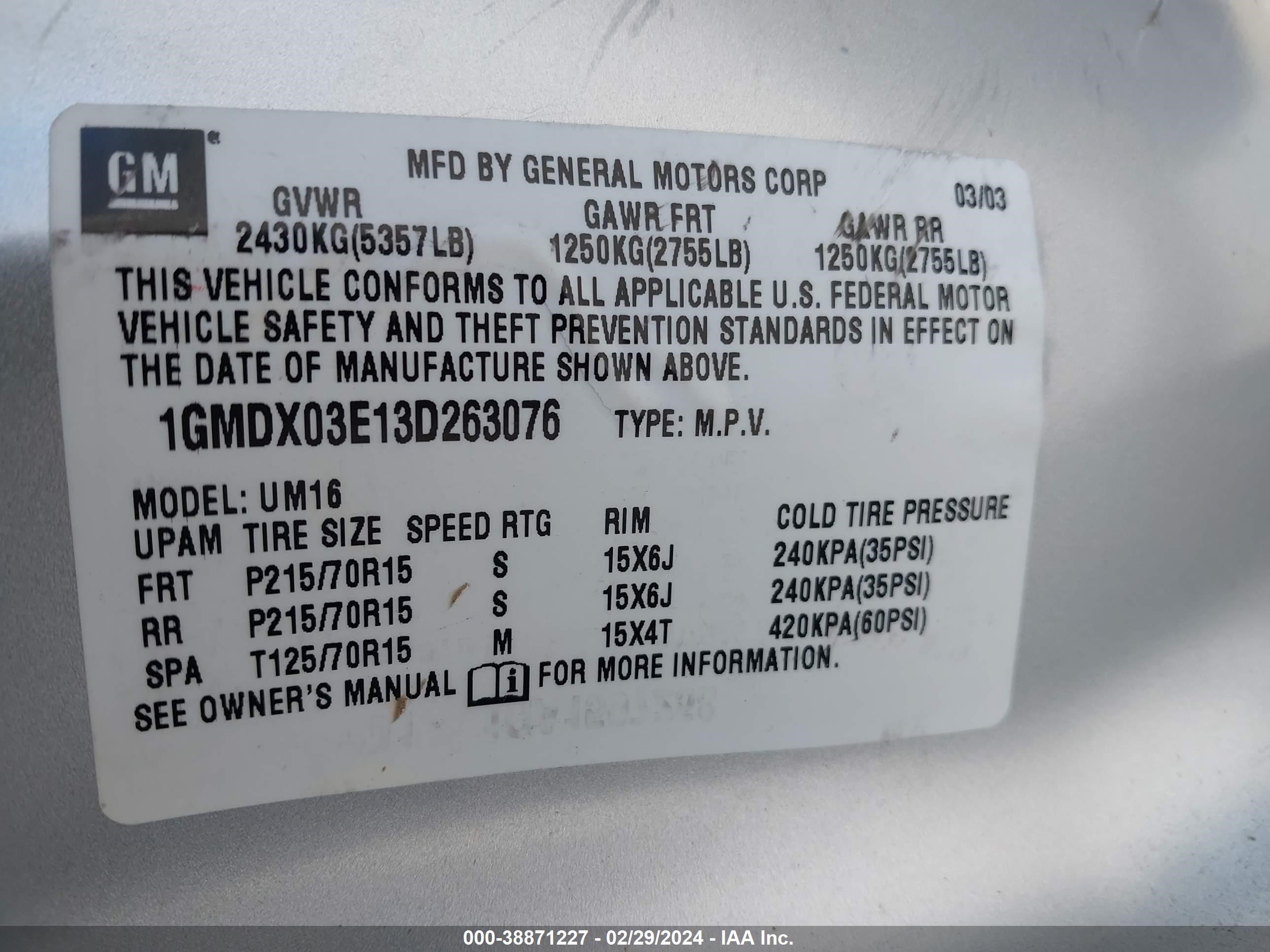 Photo 8 VIN: 1GMDX03E13D263076 - PONTIAC MONTANA 