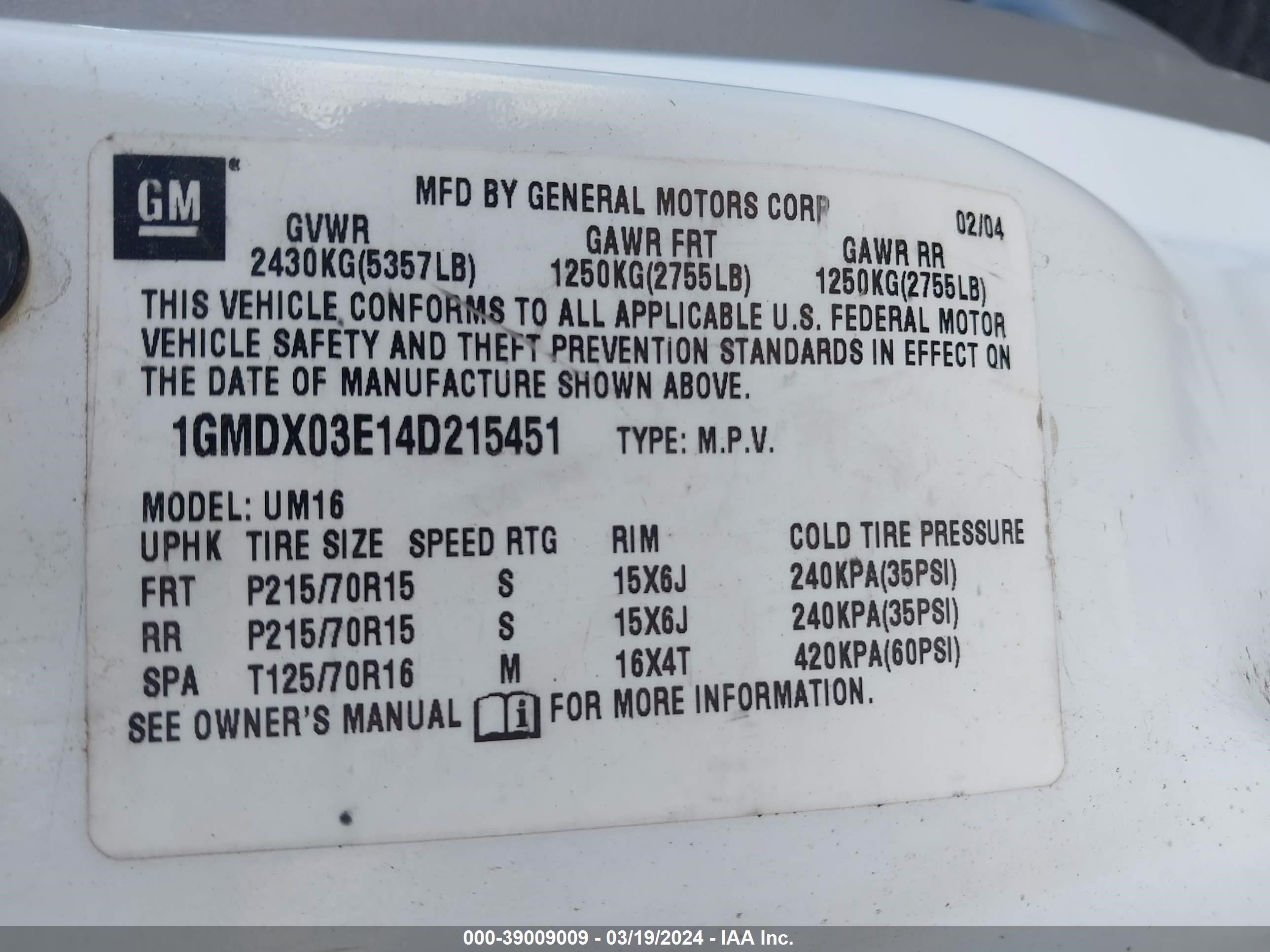 Photo 8 VIN: 1GMDX03E14D215451 - PONTIAC MONTANA 