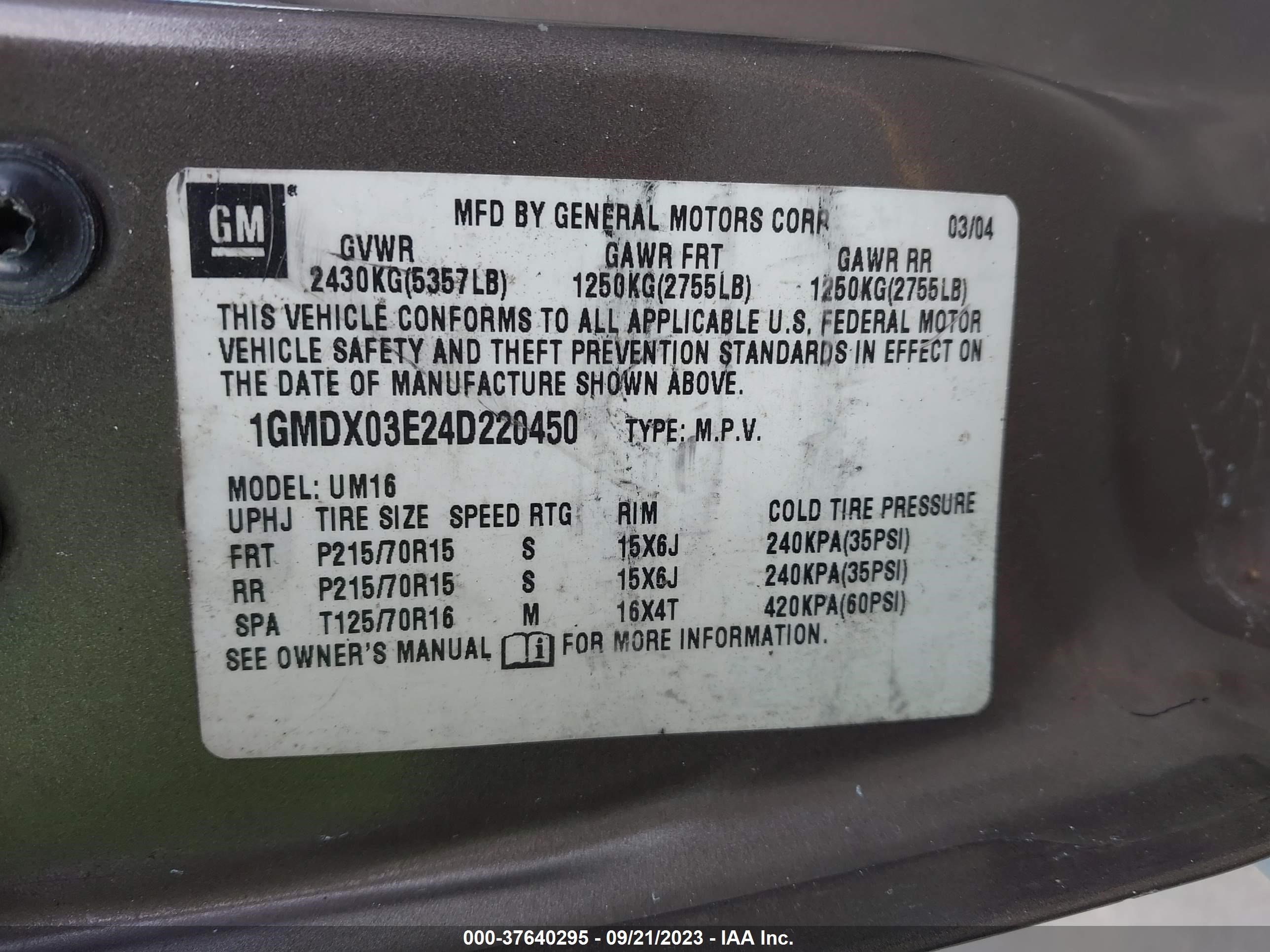 Photo 8 VIN: 1GMDX03E24D220450 - PONTIAC MONTANA 