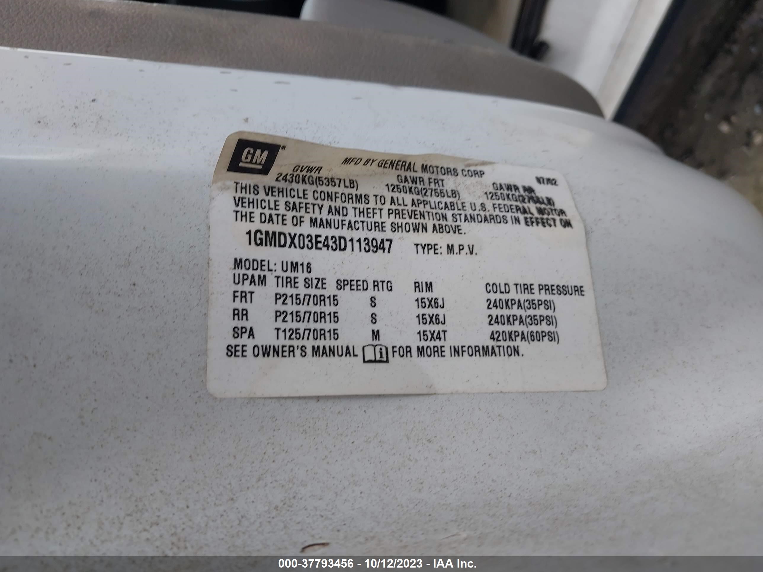 Photo 8 VIN: 1GMDX03E43D113947 - PONTIAC MONTANA 