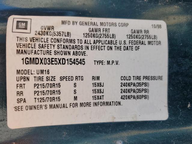 Photo 12 VIN: 1GMDX03E5XD154545 - PONTIAC MONTANA  