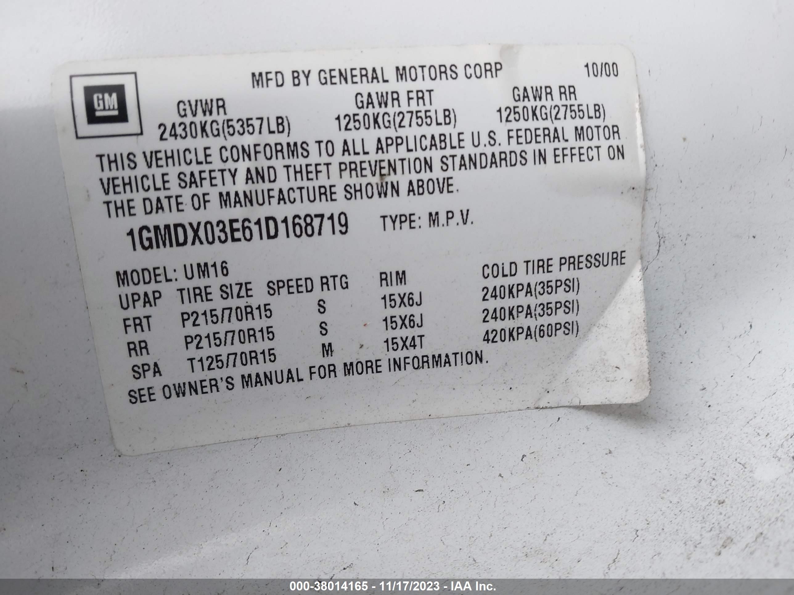 Photo 8 VIN: 1GMDX03E61D168719 - PONTIAC MONTANA 