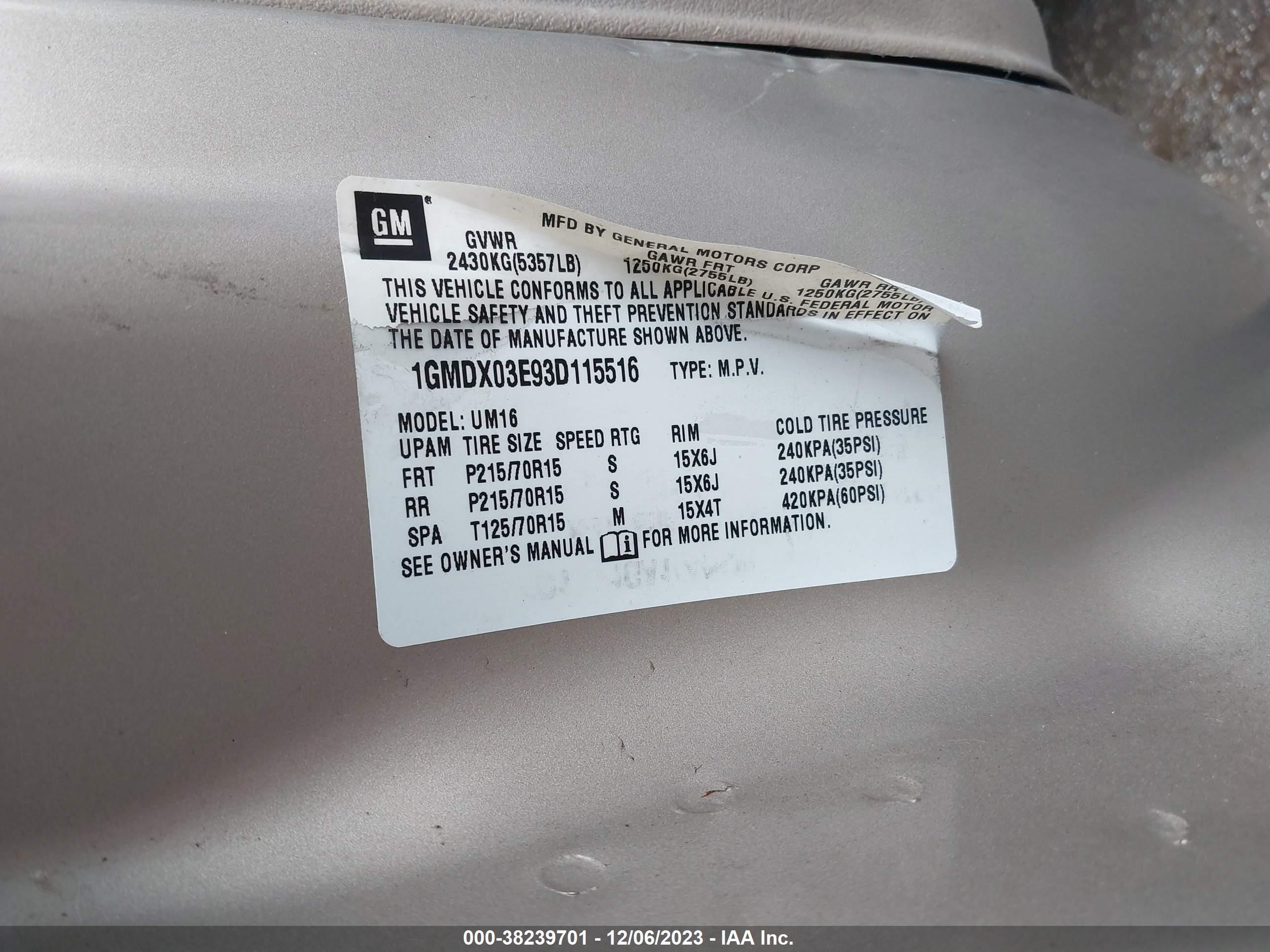 Photo 8 VIN: 1GMDX03E93D115516 - PONTIAC MONTANA 