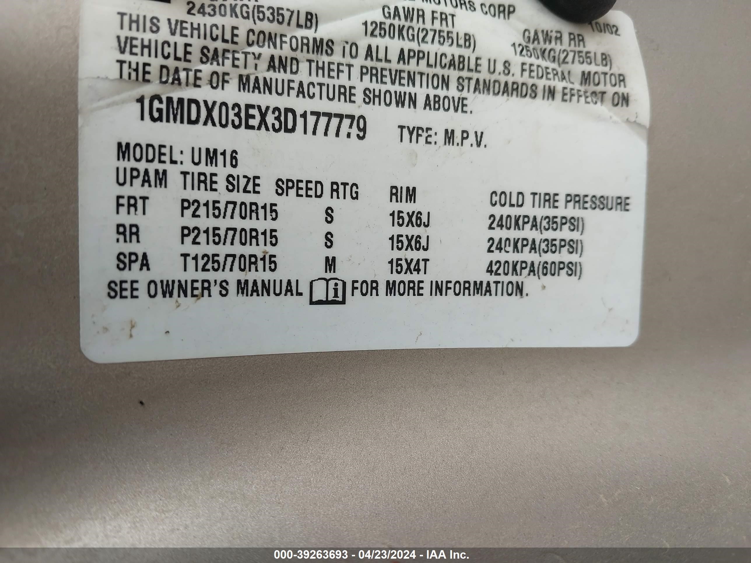 Photo 8 VIN: 1GMDX03EX3D177779 - PONTIAC MONTANA 