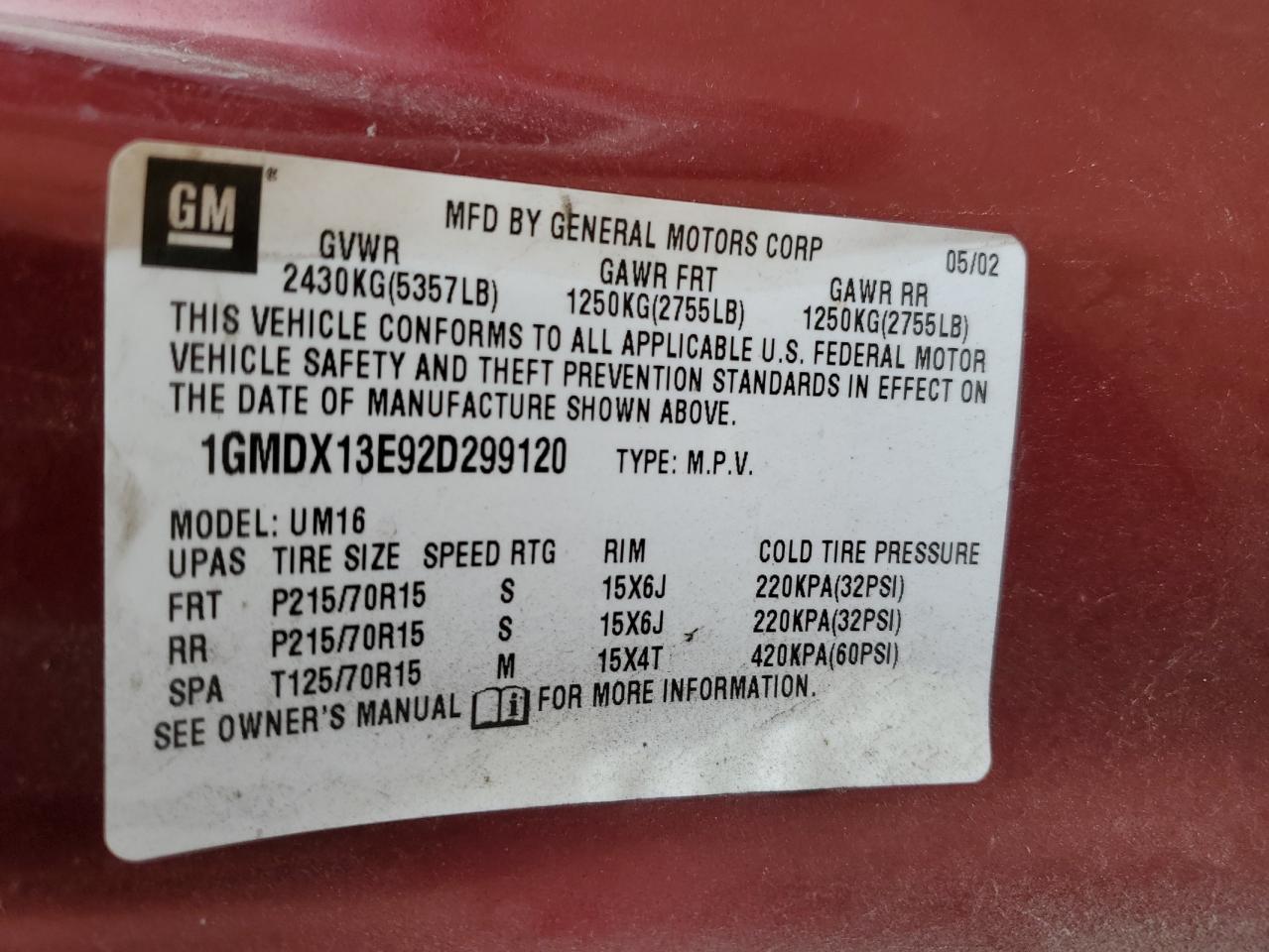 Photo 13 VIN: 1GMDX13E92D299120 - PONTIAC MONTANA 