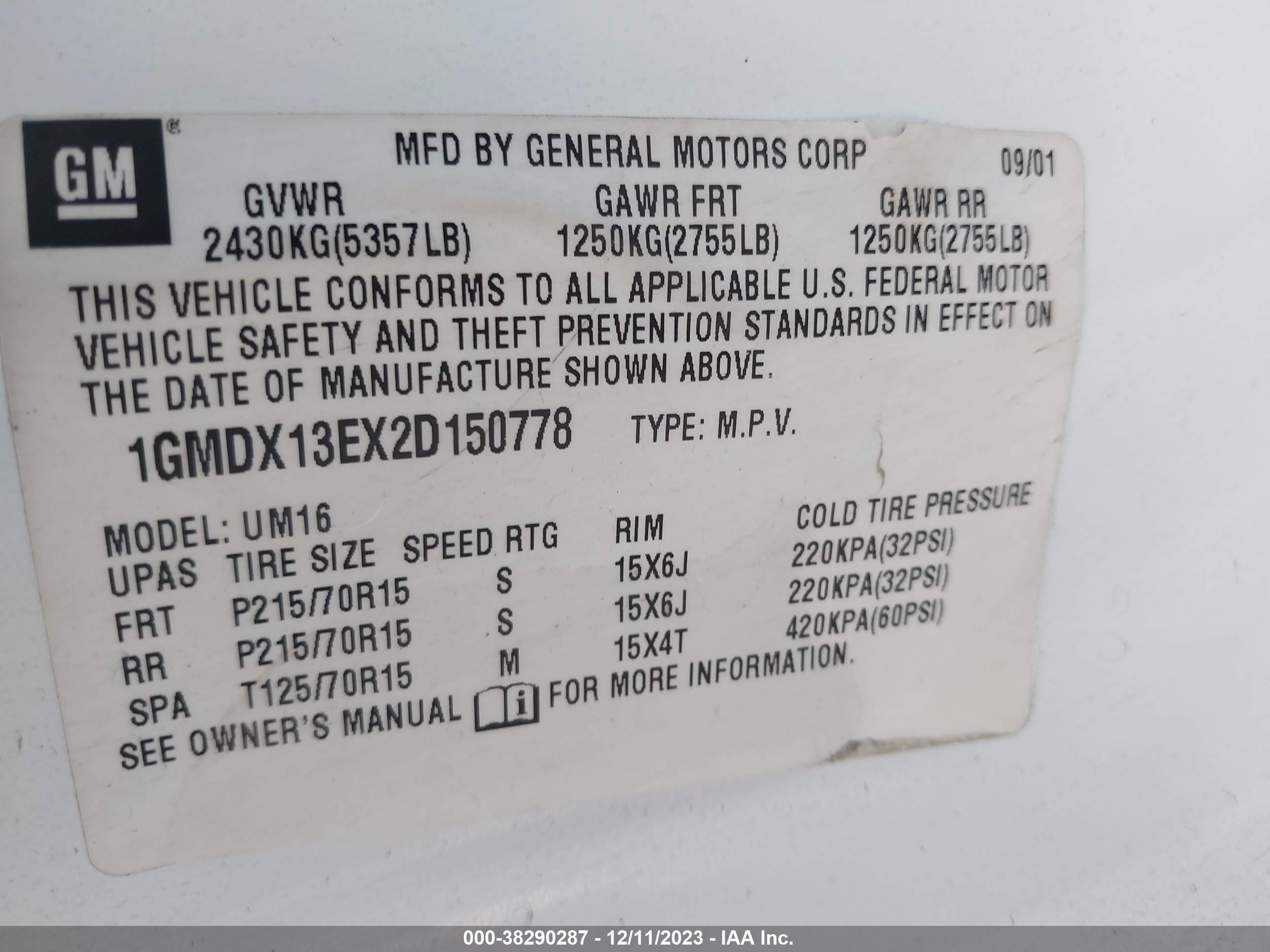 Photo 8 VIN: 1GMDX13EX2D150778 - PONTIAC MONTANA 