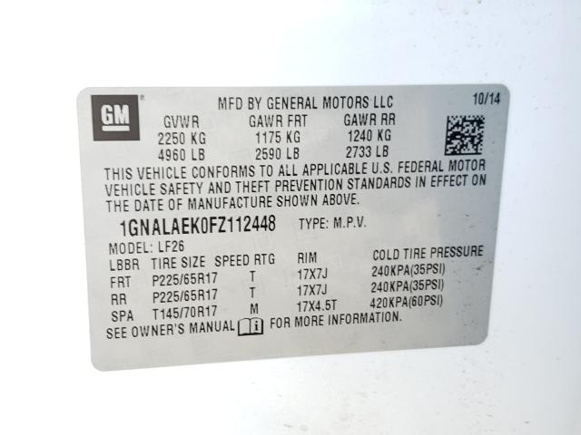 Photo 9 VIN: 1GNALAEK0FZ112448 - CHEVROLET EQUINOX LS 