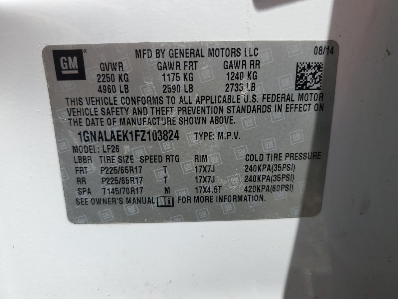 Photo 12 VIN: 1GNALAEK1FZ103824 - CHEVROLET EQUINOX 