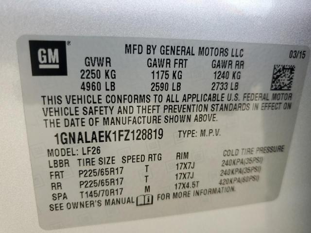 Photo 12 VIN: 1GNALAEK1FZ128819 - CHEVROLET EQUINOX LS 