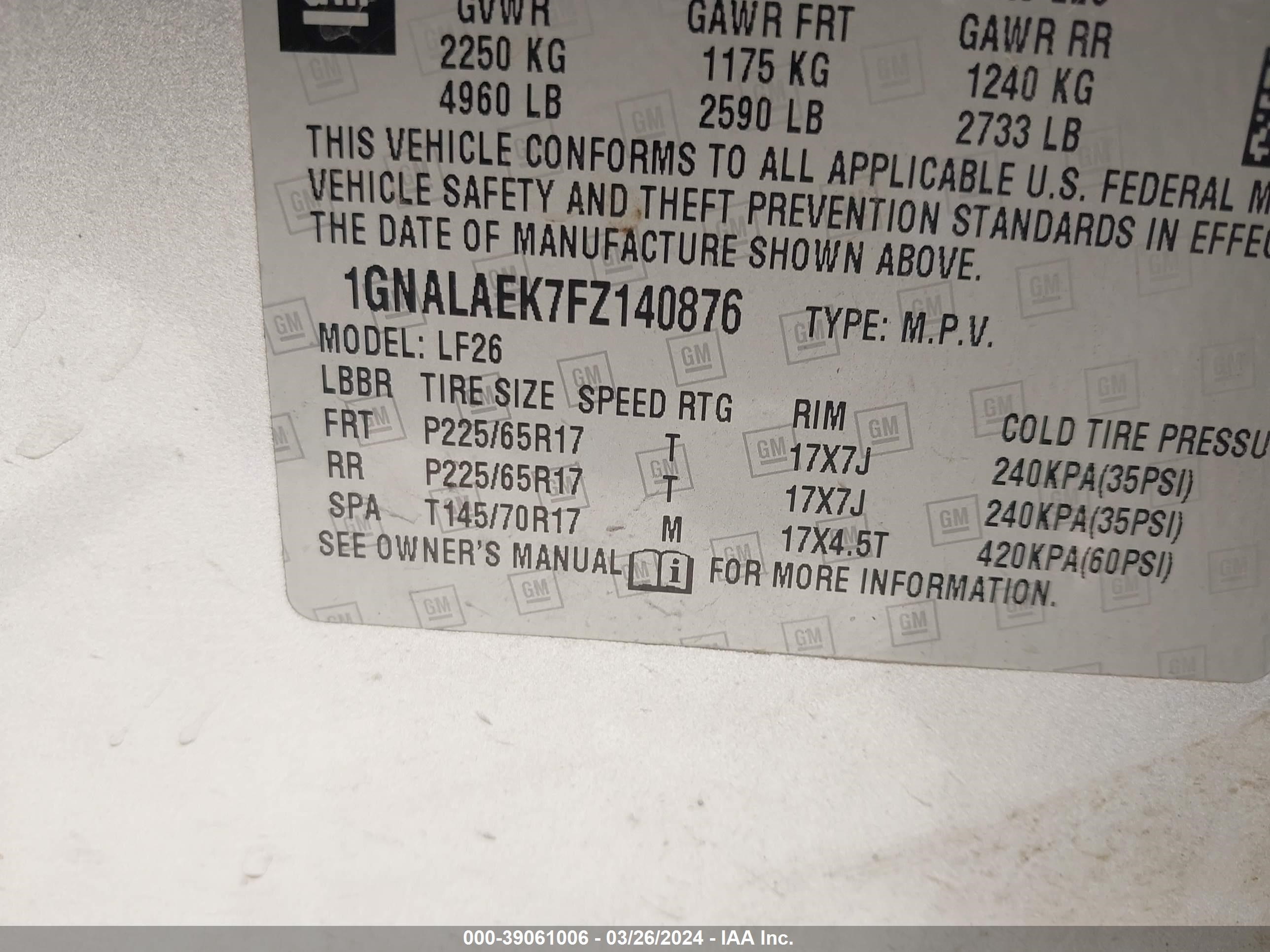 Photo 8 VIN: 1GNALAEK7FZ140876 - CHEVROLET EQUINOX 