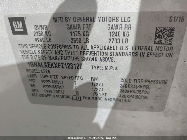 Photo 8 VIN: 1GNALAEKXFZ123120 - CHEVROLET EQUINOX 