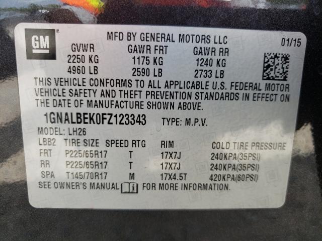 Photo 9 VIN: 1GNALBEK0FZ123343 - CHEVROLET EQUINOX LT 