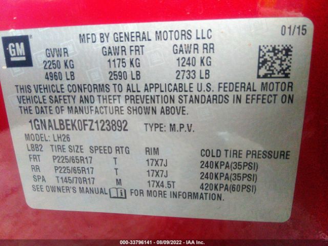 Photo 8 VIN: 1GNALBEK0FZ123892 - CHEVROLET EQUINOX 