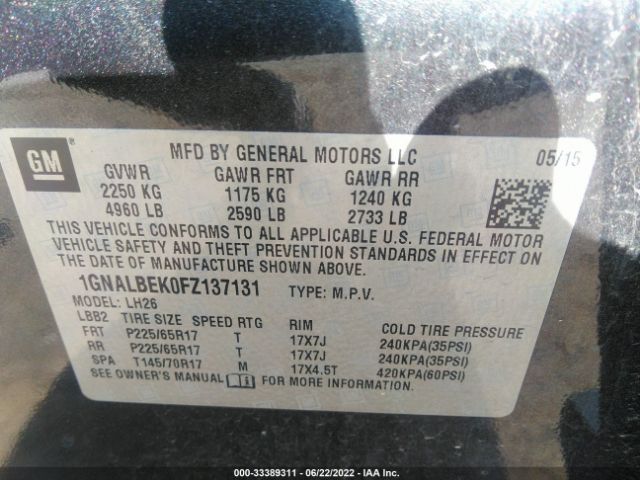 Photo 8 VIN: 1GNALBEK0FZ137131 - CHEVROLET EQUINOX 