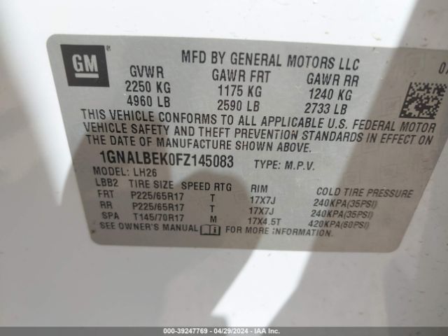 Photo 8 VIN: 1GNALBEK0FZ145083 - CHEVROLET EQUINOX 