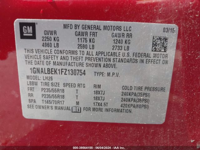 Photo 8 VIN: 1GNALBEK1FZ130754 - CHEVROLET EQUINOX 