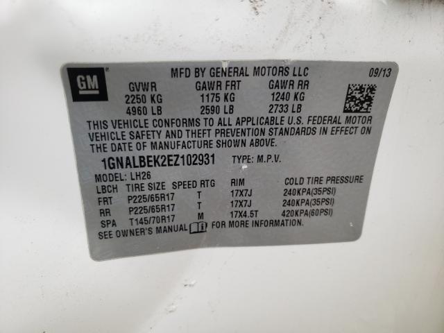 Photo 9 VIN: 1GNALBEK2EZ102931 - CHEVROLET EQUINOX LT 