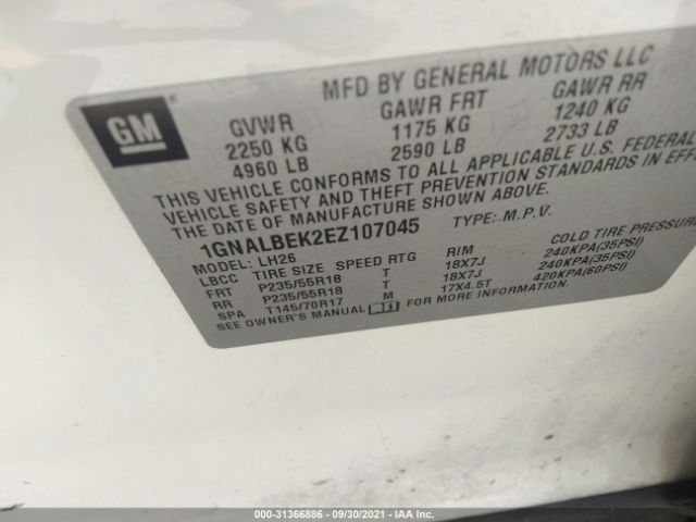 Photo 8 VIN: 1GNALBEK2EZ107045 - CHEVROLET EQUINOX 