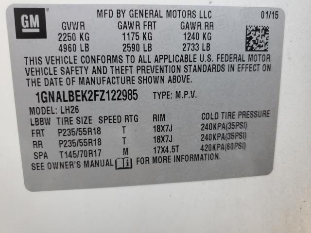 Photo 12 VIN: 1GNALBEK2FZ122985 - CHEVROLET EQUINOX LT 