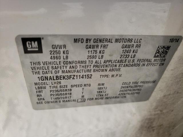 Photo 9 VIN: 1GNALBEK3FZ114152 - CHEVROLET EQUINOX LT 