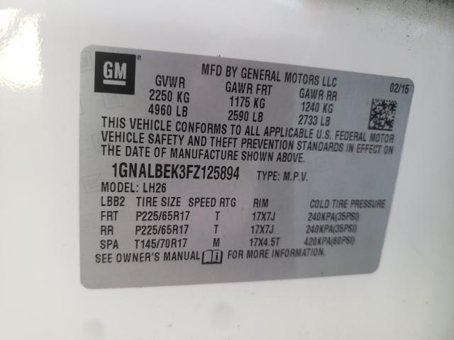 Photo 9 VIN: 1GNALBEK3FZ125894 - CHEVROLET EQUINOX LT 