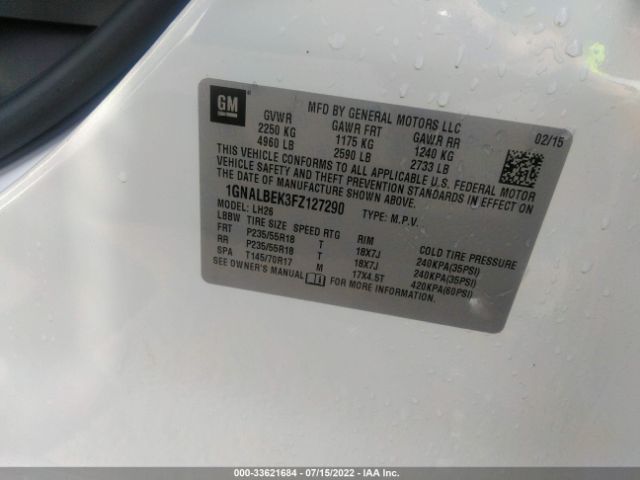 Photo 8 VIN: 1GNALBEK3FZ127290 - CHEVROLET EQUINOX 