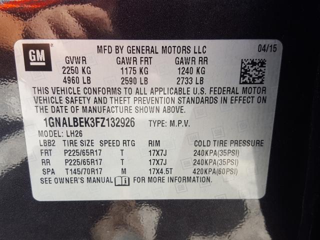 Photo 9 VIN: 1GNALBEK3FZ132926 - CHEVROLET EQUINOX LT 