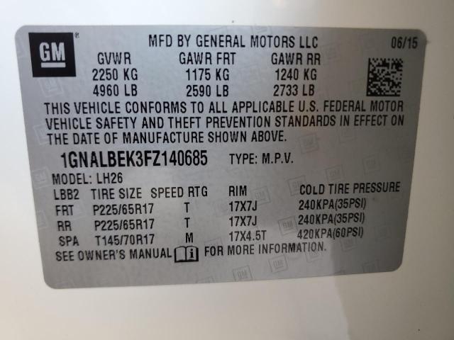 Photo 11 VIN: 1GNALBEK3FZ140685 - CHEVROLET EQUINOX LT 