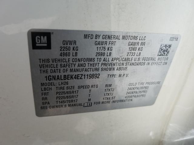 Photo 9 VIN: 1GNALBEK4EZ119892 - CHEVROLET EQUINOX LT 