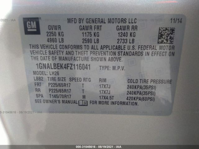 Photo 8 VIN: 1GNALBEK4FZ116041 - CHEVROLET EQUINOX 